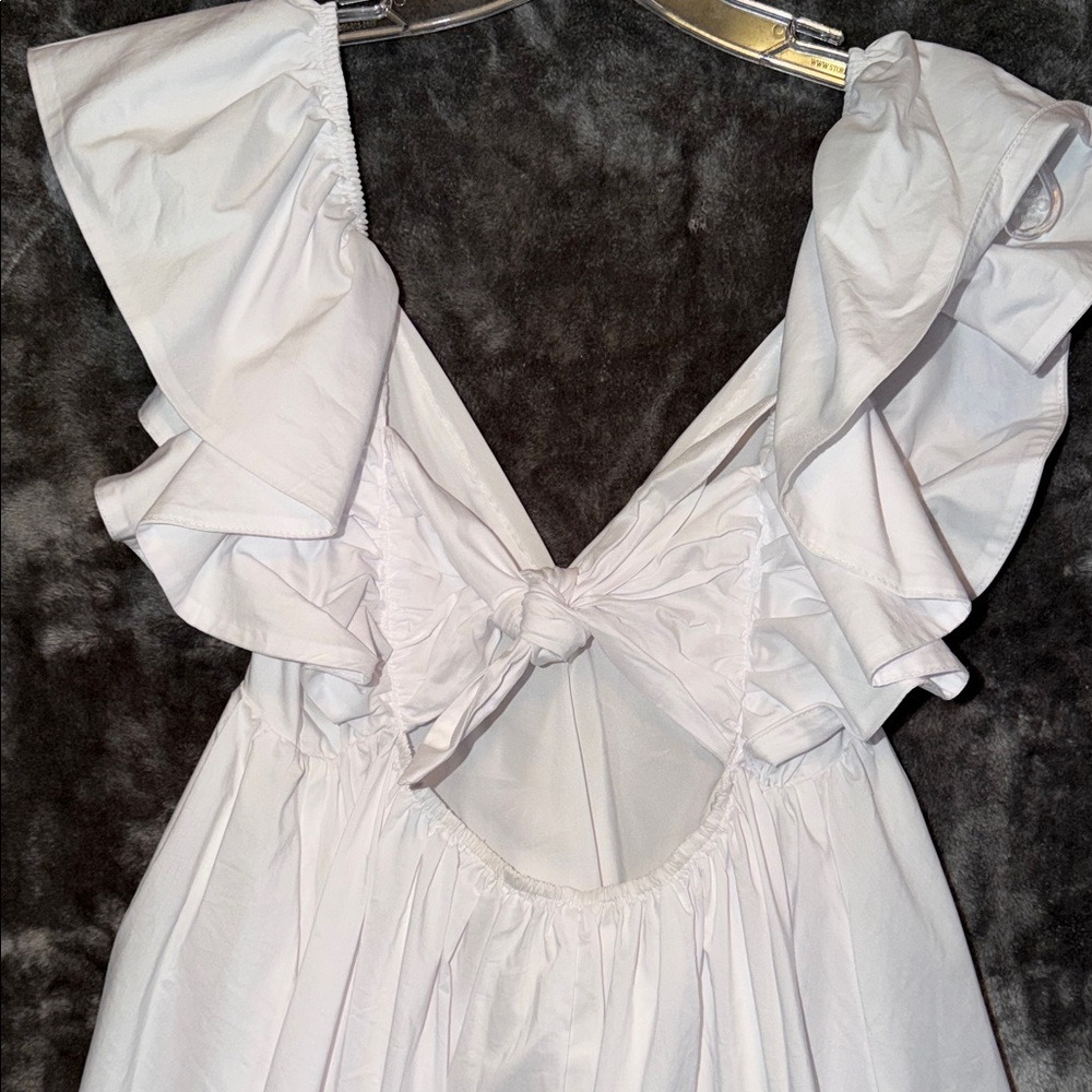 Chic White Ruffle Mini Dress - Picture 4 of 4